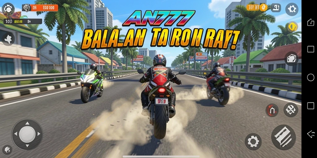 Tampilan gameplay balapan motor yang menegangkan dan seru di AN777.