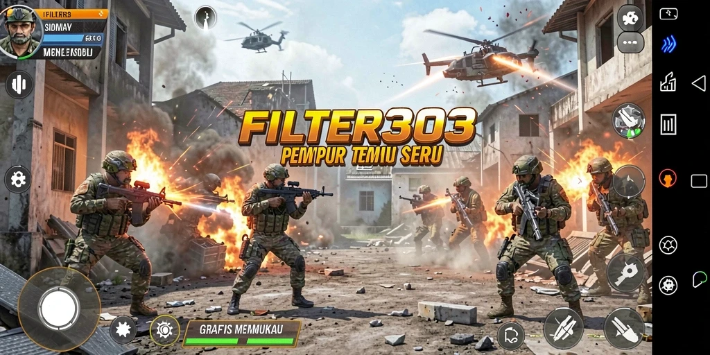 Tangkapan layar gameplay FILTER303 yang menunjukkan aksi tembak-menembak intens.