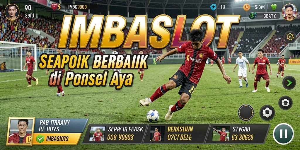 Screenshot gameplay IMBASLOT dengan aksi sepak bola yang intens.