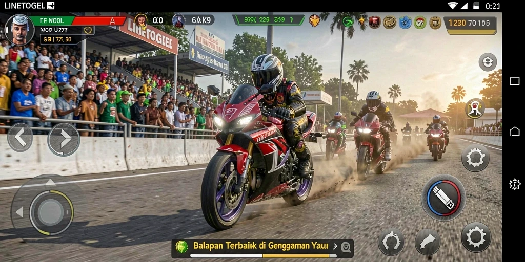 Tampilan gameplay balapan motor yang mendebarkan di LINETOGEL.