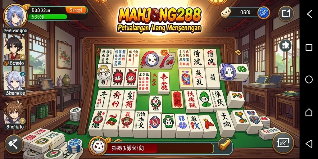Tampilan gameplay MAHJONG288 yang penuh warna dan karakter anime.