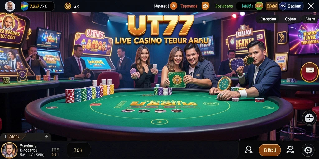 Screenshot gameplay UT77 menampilkan dealer langsung dan pemain aktif.