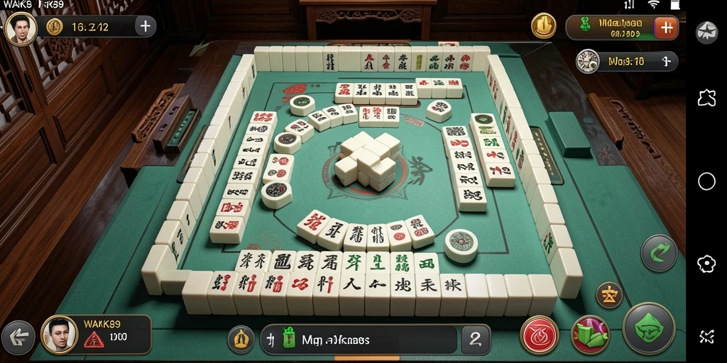 Tampilan gameplay menarik WAK89 dengan ubin Mahjong berwarna-warni.